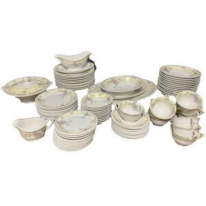 Vintage Thun Czech Bohemian “Moon Flower” Porcelain Dinnerware Set 77 Pcs c 1934